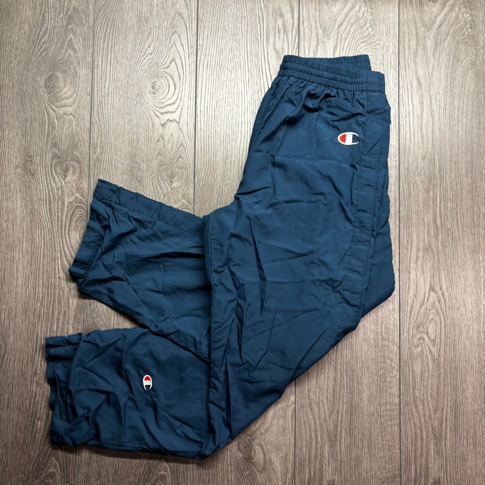 Champion Vintage Mens Small Navy Blue Windbreaker Track Pants Tear Away Lined